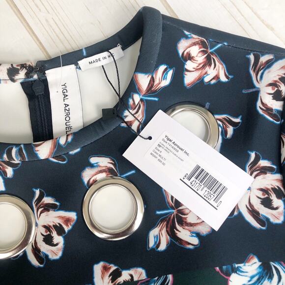 Yigal Azrouel Green Floral Print Sheath Bodycon Dress with Grommets NEW - Picture 5 of 7